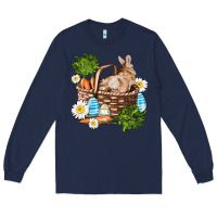 Navy easter bunny in basket wıth carrot and eggs Long Sleeve Tee - AdoDesignShop