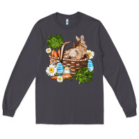Smoke easter bunny in basket wıth carrot and eggs Long Sleeve Tee - AdoDesignShop