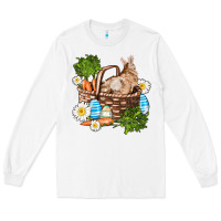 White easter bunny in basket wıth carrot and eggs Long Sleeve Tee - AdoDesignShop