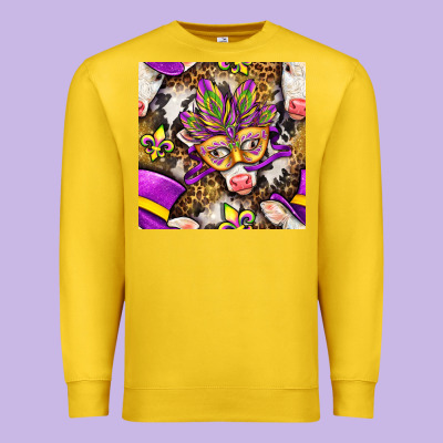 Mardi Gras Cow With Carnival Mask Seamless Pattern Premium Sweatshirt Designed By Bundleandbundleshop