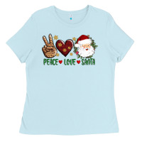 Baby Blue peace love Santa Ladies Tee - AdoDesignShop