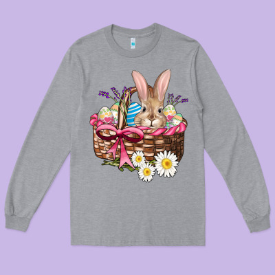 Easter Bunny And Basket Long Sleeve Tee Designed By Adodesignshop
