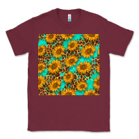 Burgundy sunflowers and leopard western seamless pattern Classic Tee - BundleAndBundleShop