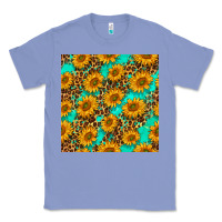 Colony Blue sunflowers and leopard western seamless pattern Classic Tee - BundleAndBundleShop