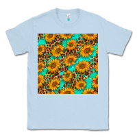 Dusty Blue sunflowers and leopard western seamless pattern Classic Tee - BundleAndBundleShop