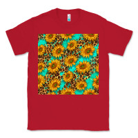 Red sunflowers and leopard western seamless pattern Classic Tee - BundleAndBundleShop