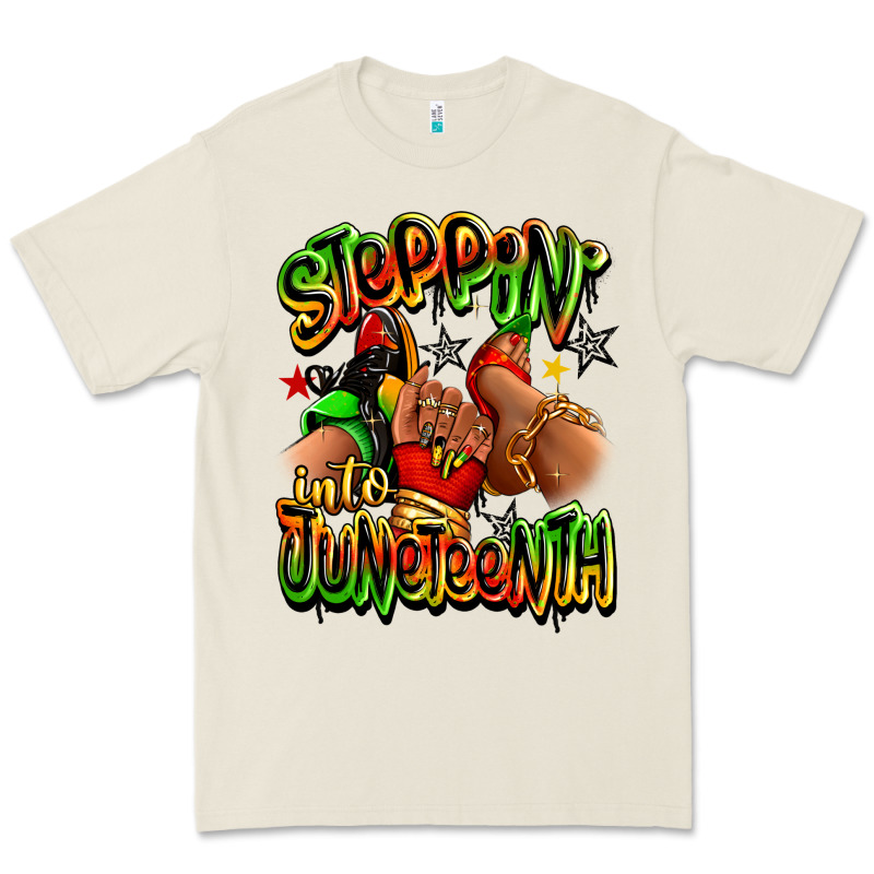 Steppin' Into Juneteenth Sneaker And Heel Afro Wom Premium Tee by RanaPortraitStore | Teevron
