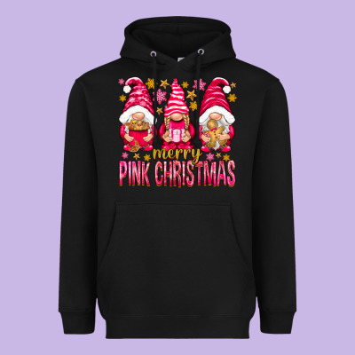 Merry Pink Christmas Gnomes Heavyweight Hoodie Designed By Nancycooperartshop