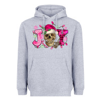 Heather Grey Pink Christmas Joy skeleton Heavyweight Hoodie - NancyCooperArtShop