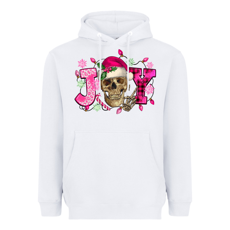 Pink Christmas Joy Skeleton Heavyweight Hoodie by NancyCooperArtShop | Teevron