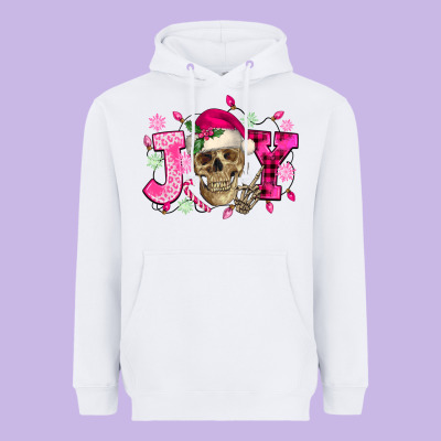 Pink Christmas Joy Skeleton Heavyweight Hoodie Designed By Nancycooperartshop