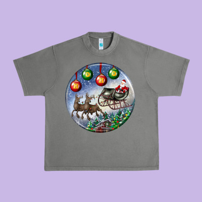 Santa Claus With Deer Christmas Ornament Urban Heavy Tee Designed By Bundleandbundleshop