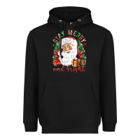 Black Stay Merry and bright Christmas with santa Heavyweight Hoodie - NancyCooperArtShop