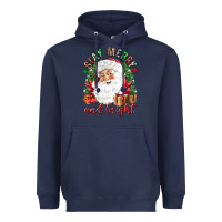 Navy Stay Merry and bright Christmas with santa Heavyweight Hoodie - NancyCooperArtShop