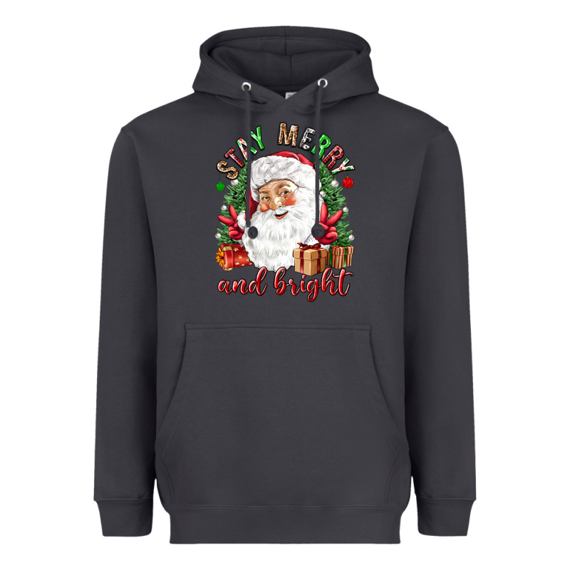 Stay Merry And Bright Christmas With Santa Heavyweight Hoodie by NancyCooperArtShop | Teevron
