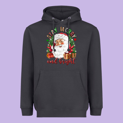 Stay Merry And Bright Christmas With Santa Heavyweight Hoodie Designed By Nancycooperartshop