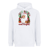 White Stay Merry and bright Christmas with santa Heavyweight Hoodie - NancyCooperArtShop