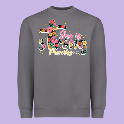 She Is Strong Proverbs 31 25 Heavyweight Sweatshirt Designed By Jahusdesignshop