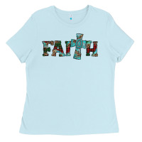 Baby Blue faith christmas cross Ladies Tee - AdoDesignShop