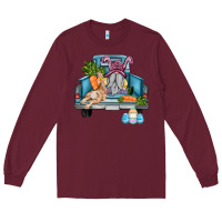 Burgundy easter truck with gnome and rabbit Long Sleeve Tee - AdoDesignShop