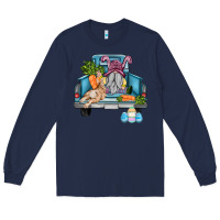 Navy easter truck with gnome and rabbit Long Sleeve Tee - AdoDesignShop