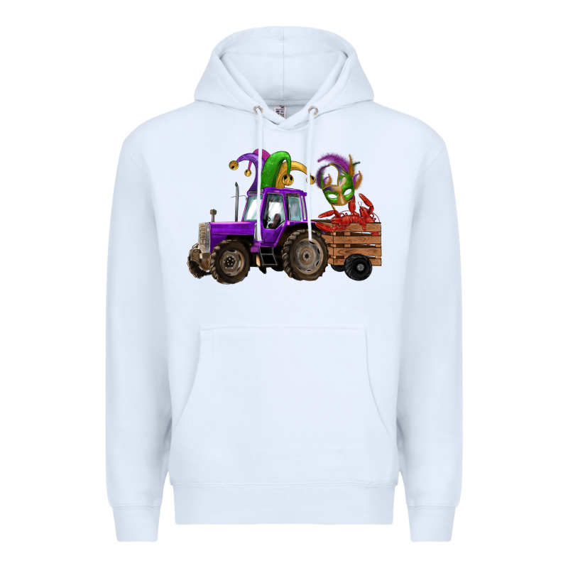 Mardi Gras Mask Crawfish Farm Tractor Premium Hoodie by RanaPortraitStore | Teevron