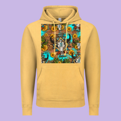 Aztec Bull Skull Seamless Pattern Vintage Hoodie Designed By Hra Design Shop