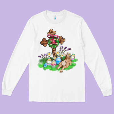 Religious Easter Bunny Cross Long Sleeve Tee Designed By Adodesignshop