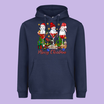 Merry Christmas Wine And Cocktails Heavyweight Hoodie Designed By Nancycooperartshop