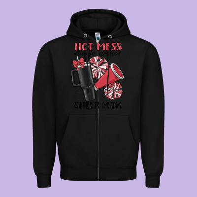 Hot Mess Always Stressed Cheer Mom Zipper Hoodie Designed By Maliassmallbusiness