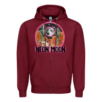 Burgundy neon moon Zipper Hoodie - MaliasSmallBusiness