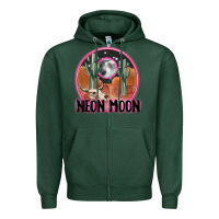 Sports Green neon moon Zipper Hoodie - MaliasSmallBusiness