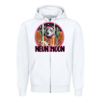 White neon moon Zipper Hoodie - MaliasSmallBusiness