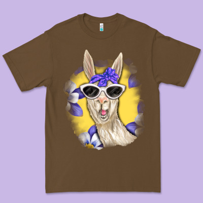 Premium Tee Llama With Sunglasses