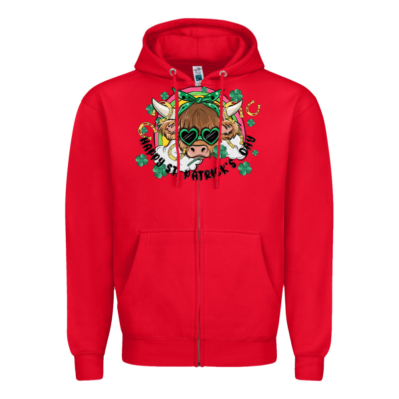 St. Patrick's Day Highland Cow Zipper Hoodie by MaliasSmallBusiness | Teevron