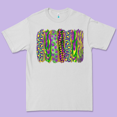 Premium Tee Mardi Gras Leopard Beads Brushstrokes
