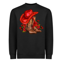 Black valentines day cowboy boots red  and roses Heavyweight Sweatshirt - AdoDesignShop