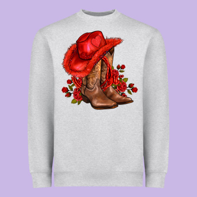 Valentines Day Cowboy Boots Red  And Roses Heavyweight Sweatshirt Designed By Adodesignshop