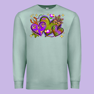 Mardi Gras Hearts Premium Sweatshirt Designed By Bundleandbundleshop