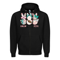 Black easter chilling with my peeps bunny Zipper Hoodie - MaliasSmallBusiness