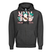 Charcoal Heather easter chilling with my peeps bunny Zipper Hoodie - MaliasSmallBusiness