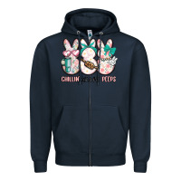 Navy easter chilling with my peeps bunny Zipper Hoodie - MaliasSmallBusiness