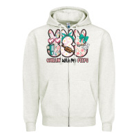 Oatmeal Heather easter chilling with my peeps bunny Zipper Hoodie - MaliasSmallBusiness