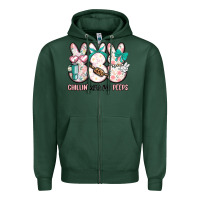 Sports Green easter chilling with my peeps bunny Zipper Hoodie - MaliasSmallBusiness