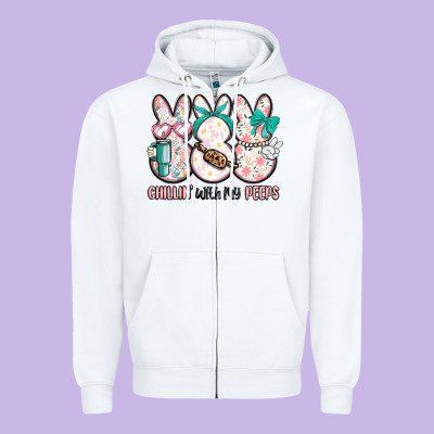 Easter Chilling With My Peeps Bunny Zipper Hoodie Designed By Maliassmallbusiness