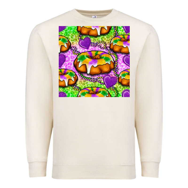 Mardi Gras King Cake Seamless Pattern Premium Sweatshirt by BundleAndBundleShop | Teevron