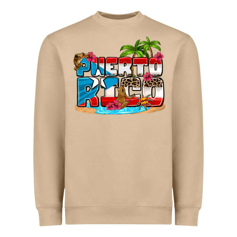 Puerto Rico And Flowers With Frog Heavyweight Sweatshirt by AdoDesignShop | Teevron