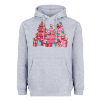 Heather Grey Pink Christmas trees Heavyweight Hoodie - NancyCooperArtShop