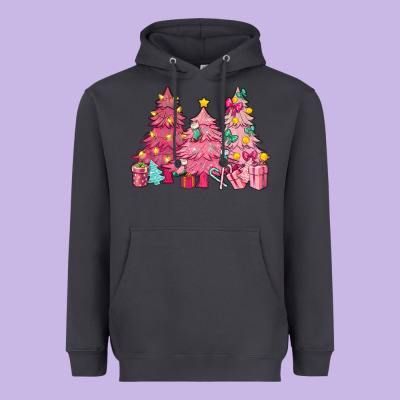 Pink Christmas Trees Heavyweight Hoodie Designed By Nancycooperartshop