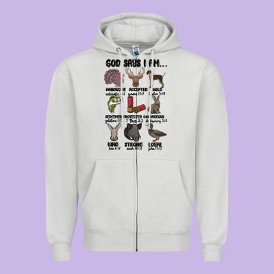 God Says I Am Hunting Zipper Hoodie Designed By Maliassmallbusiness